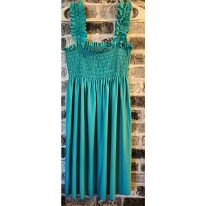 FC Teal Ruched Elastic Bust & Straps Knee Length Tank Dress Size L- XL